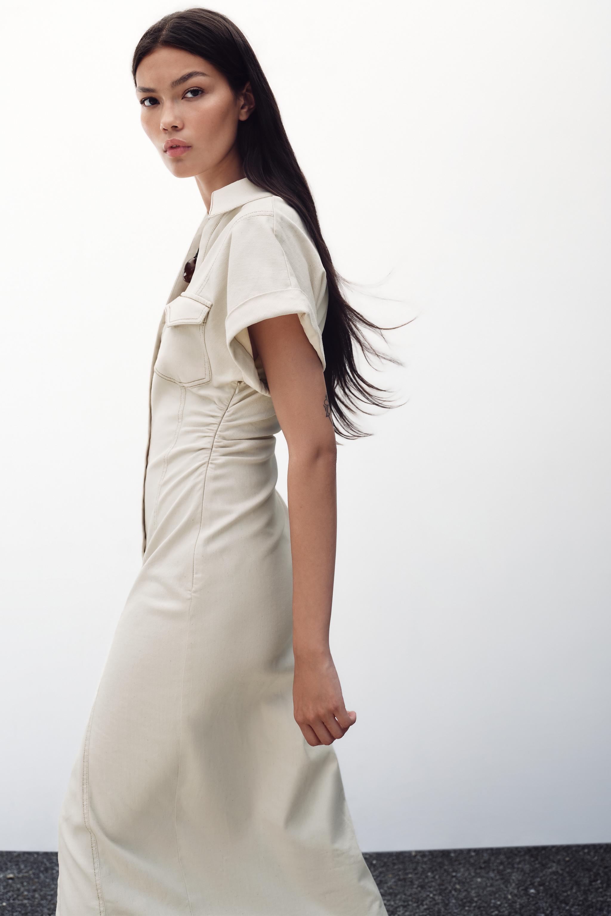 RUCHED WAIST MIDI DRESS